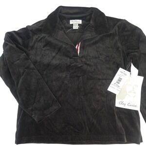 NWT Vtg 90s Oleg Cassini Sport‎ Velour Pullover Top Long Sleeve Stripe Collar XL